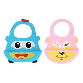 Yellow Bee Silicone Easy Clean Bib with Crumb Collector, Blue and Pink ...