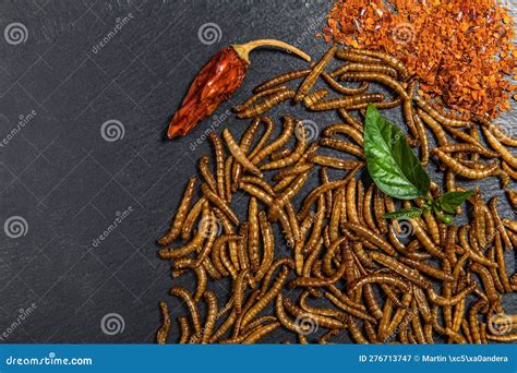 Flour Worm with Chili. Fried Salty Worms. Baked Worms Stock Image - Image of protein, crunchy ...