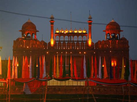 An illuminated view of Red fort on the eve of Independence day ...