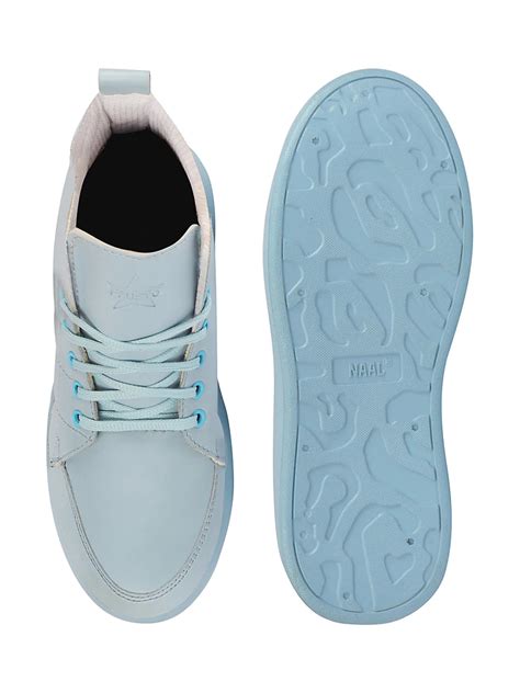 Shop Women Sky Blue High Ankle Top Wedge Heels Stitched Design Lace Up ...