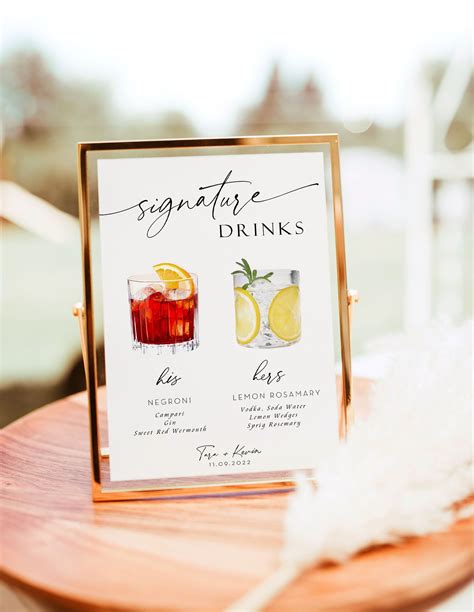 Editable Signature Drink Sign, Printable Signatute Cocktail, His and ...