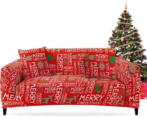 Amazon.com: FIGOOO Christmas Sofa Slipcover 1-Piece 4 Seater Printed ...