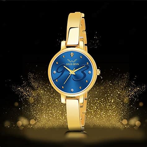 Buy LOUIS DEVIN Gold Plated Bracelet Analog Wrist Watch for Women (Blue ...
