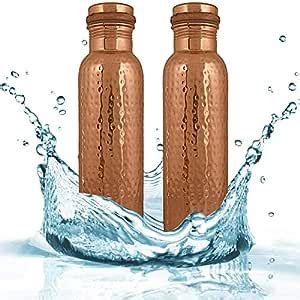 Kuber Industries Hammered Copper Water Bottle Set, 1 Litre, Set of 2 ...
