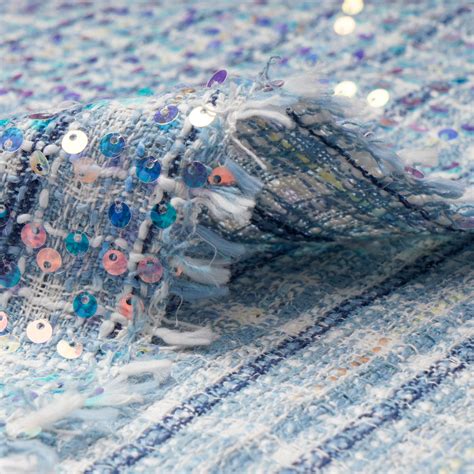 Buy Ice Blue Premium Sequins Tweed Fabric (60" Width) 11007/28 | FFAB