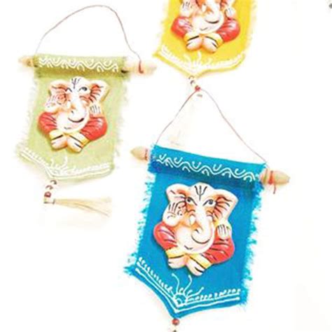 HAST SHILP Jute and Wood Ganesha Printed Wall Hanging,Multicolour,Set ...