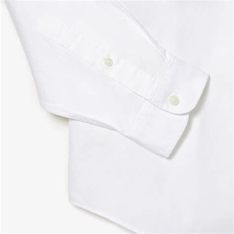 Lacoste White Long Sleeves Buttoned Collar Oxford Cotton Shirt for Men ...
