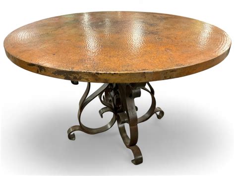 Lot - Arhaus Round Hammered Copper Top Dining Table