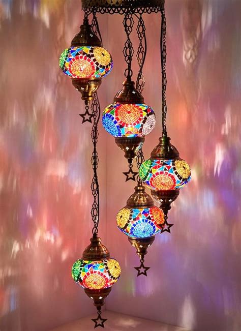 Buy CopperBull Turkish Moroccan Mosaic Chandelier, Multicolor, 12cm ...