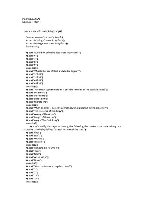 Java Quiz - Contains basic java quiz - import java.*; public class Main ...
