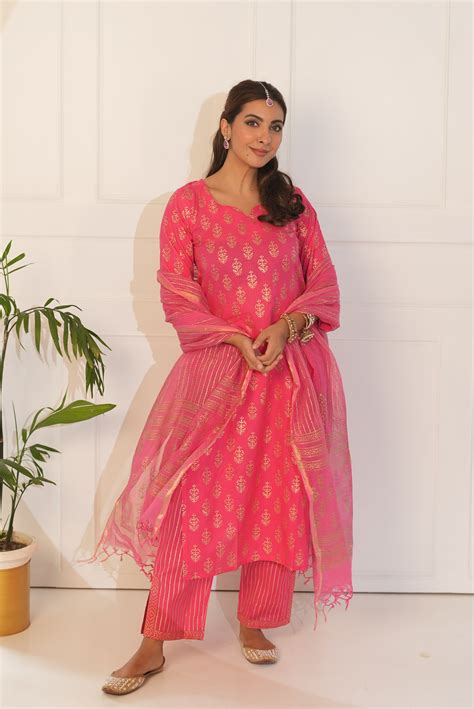 Raya Pink Cotton Suit Set – DIMPLE DESIGN STUDIO