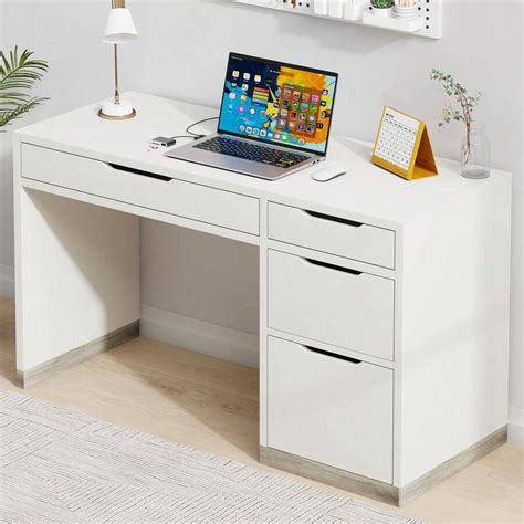 52" Computer Desk With 4 Drawers, Home Office Desk With Storage, Wood ...