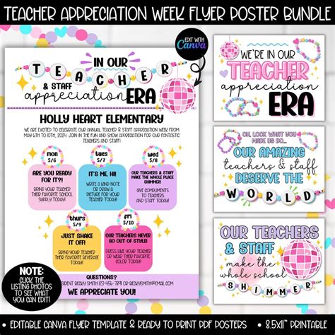Teacher Appreciation Week Pop Star Theme Flyer Poster Bundle, Staff ...