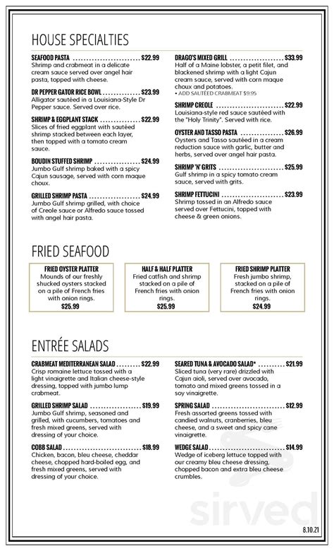 Drago's Seafood Restaurant at L'Auberge Lake Charles menu in Lake ...