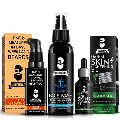 Muuchstac Face Care Kit - Ayurvedic Beard Growth Oil (60 ml) + Skin ...