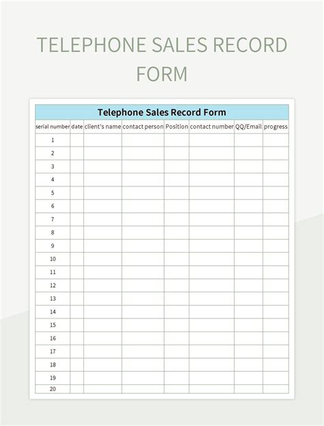 Telephone Sales Record Form Excel Template And Google Sheets File For ...