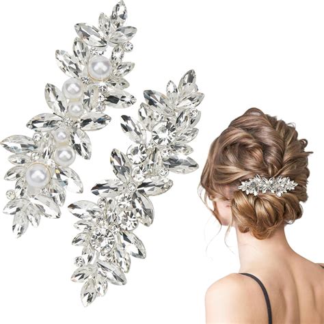 Amazon.com : 2Pcs Silver Crystal Pearl Hair Clips for Women Sparkly ...