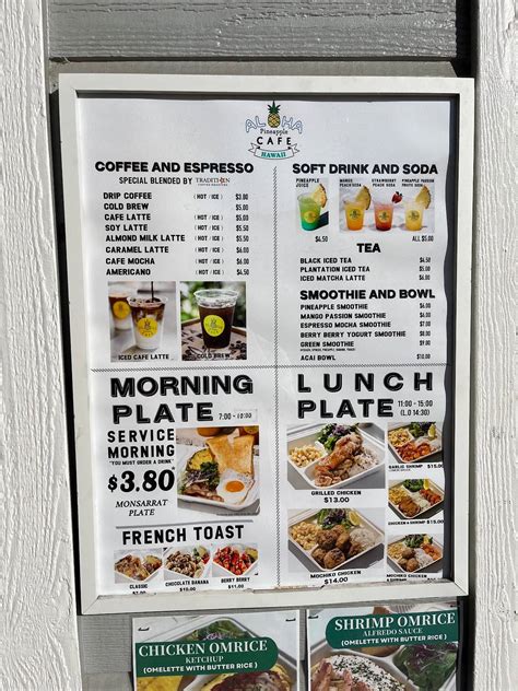 Menu at ALOHA CAFE PINEAPPLE, Honolulu