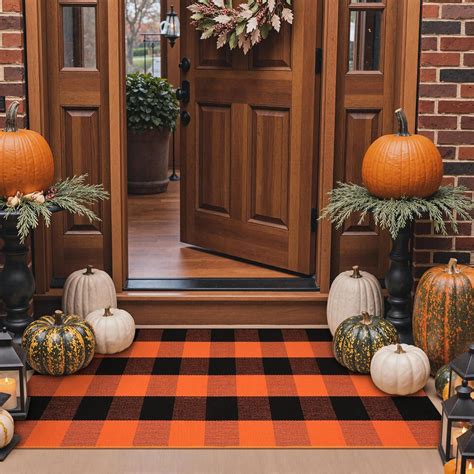 Amazon.com : KIMODE Fall Outdoor Rug Buffalo Plaid Orange and Black 24 ...