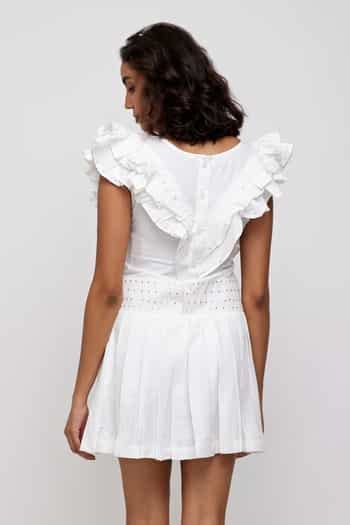 Buy White Cotton Modal Embroidered Sequin Work Iuan Knife Pleat Dress ...