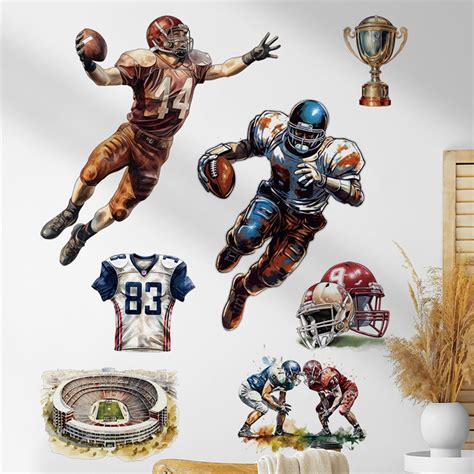 Amazon.com: WOYINIS Removable Football Player Wall Decal Sports Player Silhouette Wall Stickers ...