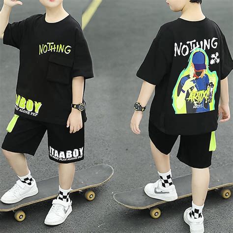 2 Pieces Kids Boys T-shirt & Shorts Clothing Set Outfit Graphic Letter ...
