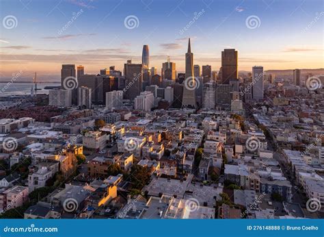 Downtown San Francisco at Sunset Editorial Stock Photo - Image of rises ...