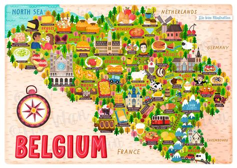 Map Illustration of Belgium with Major Cities