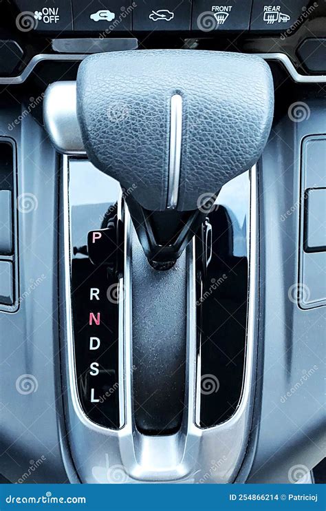 Close-up Shot of a Car Gear Shifter. Overhead View of Automatic Gear ...