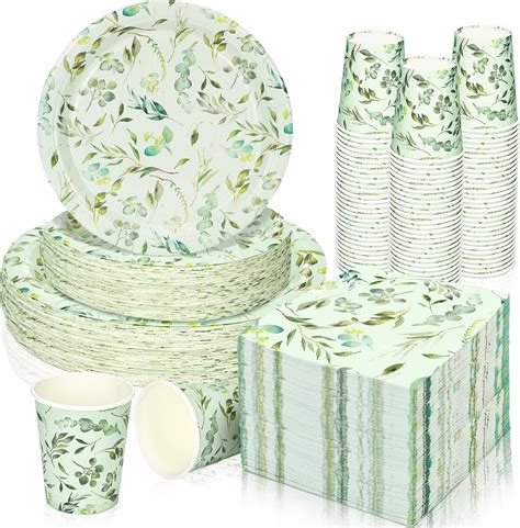 Amazon.com: 350 Pcs Sage Green Party Plates and Cups Sets,Disposable ...