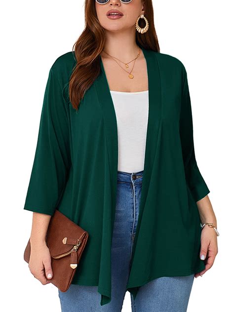 SHOWMALL Women's Plus Cardigans Lightweight Open Front Cardigans 3/4 ...