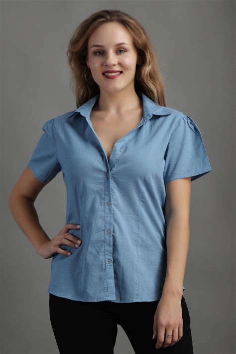 Formal Cotton Poplin Shirt - Short Sleeves, Dog Ear Collar, Solid ...