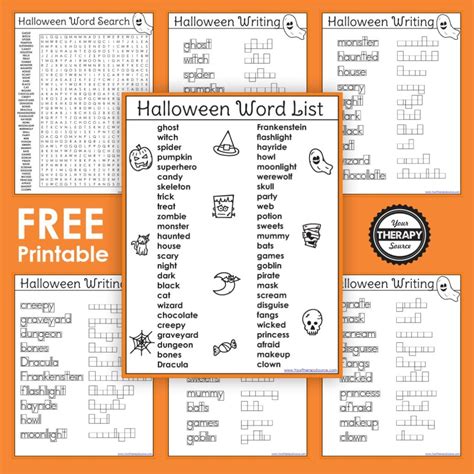 Halloween Word List Printable FREE PDF - Your Therapy Source