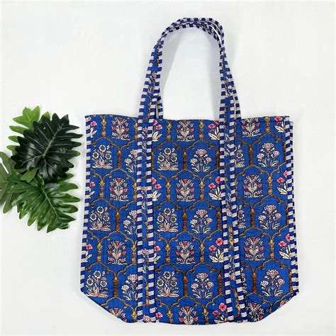 Blue Beach Bag from Marika Textiles Quilted Shoulder Bags, Cotton Tote