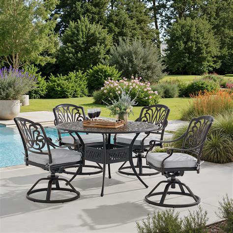 Roma Black Gold Cast Aluminum with Cushions 5 Piece Swivel Dining Set ...
