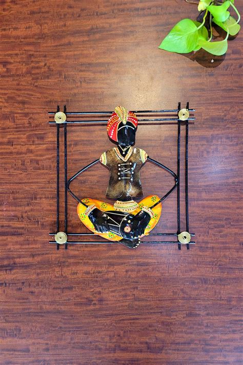 Black frame square Orange Black Mirudangam man musician wall decor – Smris
