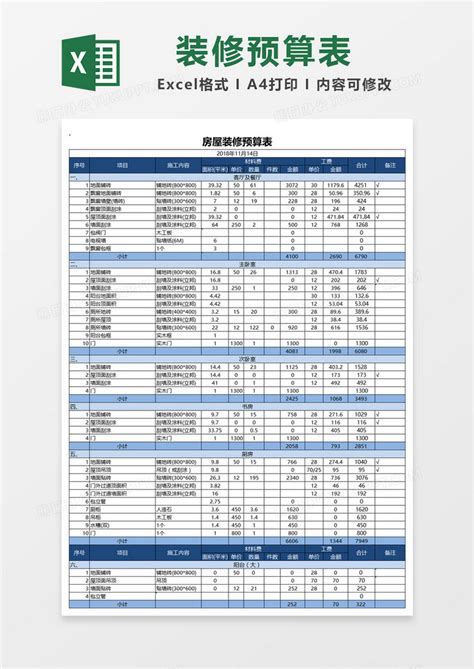 简洁装修明细清单Excel模板下载_熊猫办公