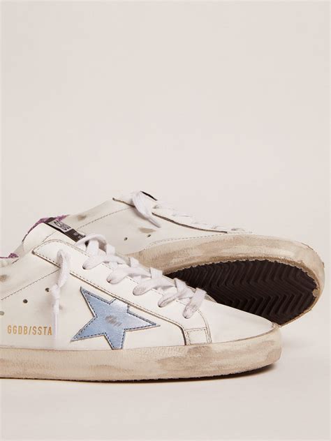 Super-Star sneakers with lavender glitter heel tab and light blue star ...