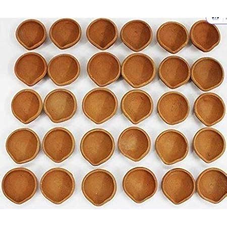 Buy village Home Made Clay Mitti Diya Deepak, Cotton Wicks Baati - Set ...