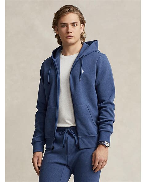 Polo Ralph Lauren Mens Tech Zip Double Knit Hoodie Derby Blue Heather