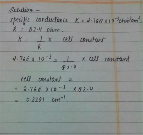 A conductance cell was filled with a 0.02 M KCl solution which has a ...