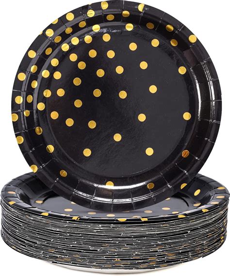 Amazon.com: CENLBJ Black Gold Paper Plates 100PCS,7inch Black and Gold ...