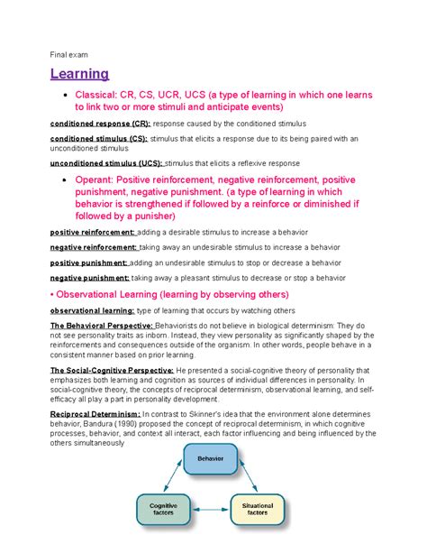 Psychology final exam - Final exam Learning • Classical: CR, CS, UCR ...