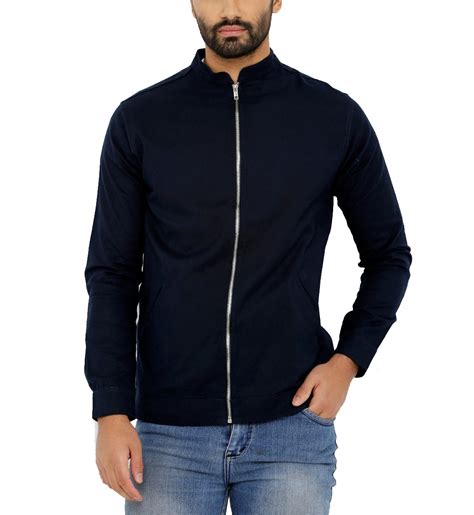 Buy Nick&Jess Mens Navy Blue Linen Slim Fit Bomber Jacket at Amazon.in