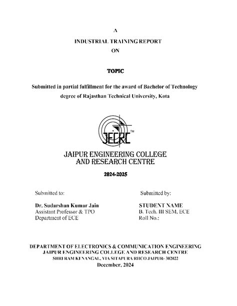 Industrial Training Report: B.Tech ECE 7th Sem at JECRE - Studocu