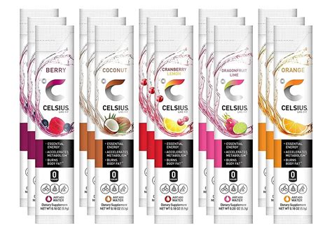 Celsius On-The-Go Powder Sticks - 5 Flavor Variety Pack | Berry, Orange ...