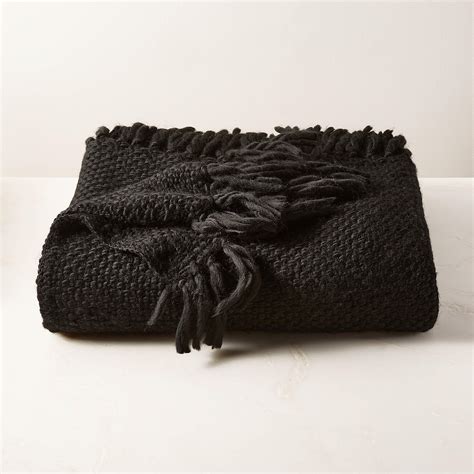 Intergrate Basket Weave Black Throw Blanket + Reviews | CB2