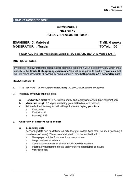 Image result for Geography Research Task for Grade 12