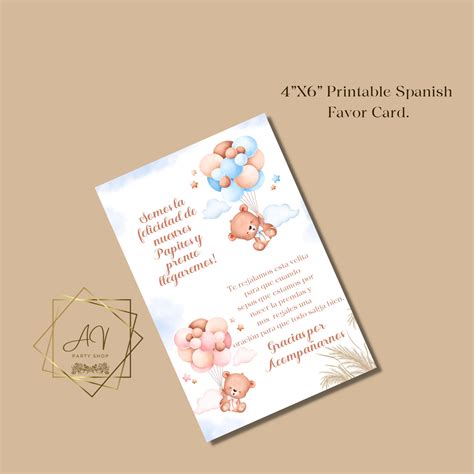 Spanish Baby Shower Card Spanish Favor Cards Candle Favors - Etsy