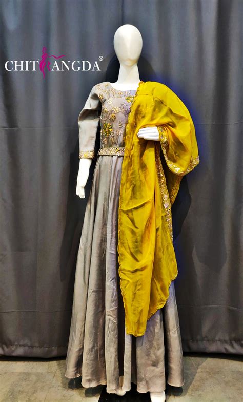 Designer Heavy Russian Silk Gown with Organza Dupatta – Chitra Apparels